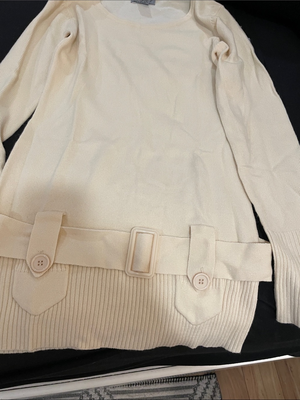 mandee Cream Belted Long Sleeve Sweater